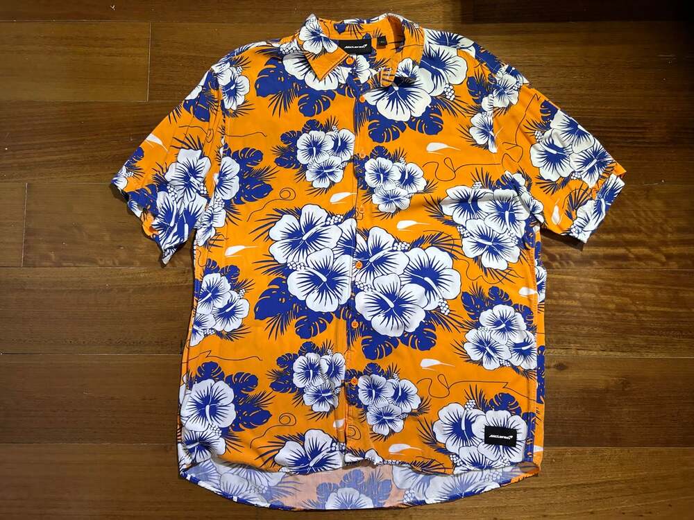 Men’s Official McLaren F1 Team Papaya Hawaiian Tropical Floral Shirt XL - Orange